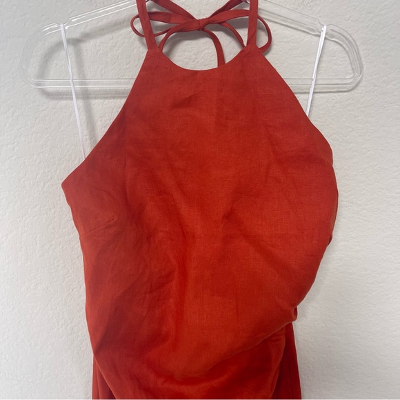 Reformation Sadey Linen Dress Blood Orange Size 10 - Picture 3 of 6